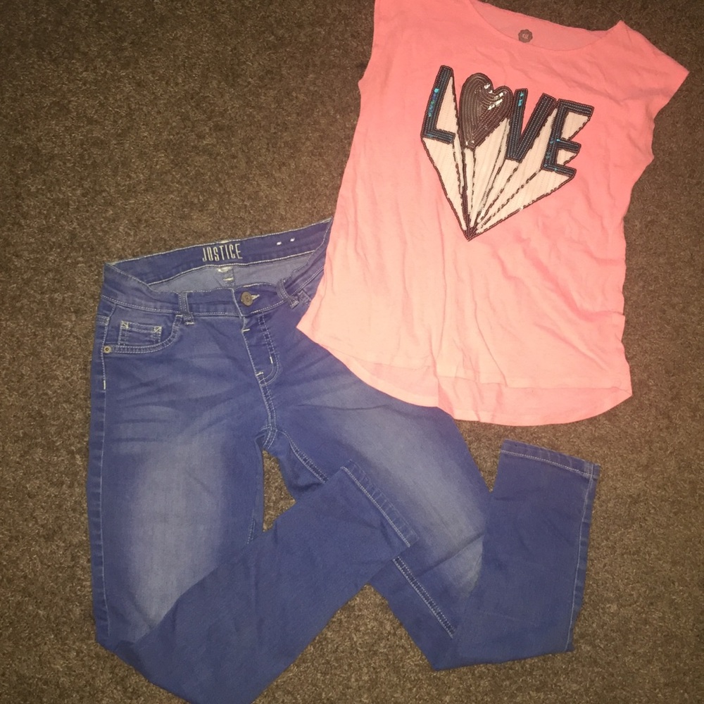 Cute Big Girls outfit! Justice jeans &Sequin shirt